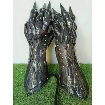 Средневековые перчатки с рукавицами, пара латунных акцентов, рыцарские доспехи крестоносцев, стальные перчатки чёрный