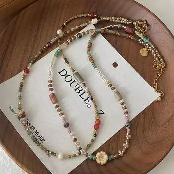 Средневековые рисовые бусы, натуральное каменное ожерелье, нишевый дизайн, высококачественная цепочка на ключицу, цепочка на шею, аксессуары, национальный стиль, наборная цепочка для свитера