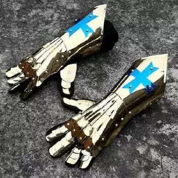 Средневековые рыцарские перчатки стальные готические с золотистым покрытием 18 калибр