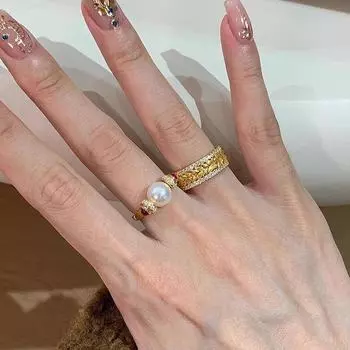 Средневековые серьги с бриллиантами и жемчугом, комплект колец Peace Love Crown для женщин, в том числе составные кольца с усовершенствованным матовым дизайном J6110-8#