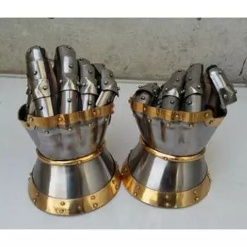 Средневековые стальные готические рукавицы Перчатки Новые антикварные доспехи Функциональные рукавицы серебряный