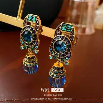 Средневековые винтажные серьги с бриллиантовой инкрустацией в стиле ретро, синими кристаллами, модные и универсальные серьги, легкие роскошные и элитные серьги 4#