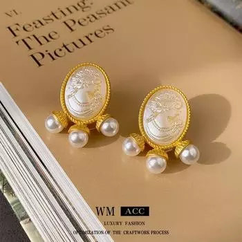 Средневековые винтажные серьги с жемчугом в стиле портрета - серебряный стиль дворца, легкий роскошный ретро-дизайн silver needle белый