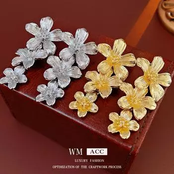 Средневековые винтажные серьги, серебряные иглы, винтажные металлические цветы, серьги с кисточками, персонализированные серьги во французском стиле золотой