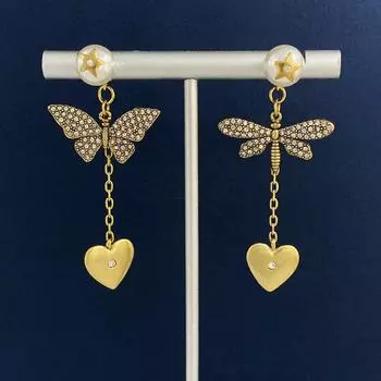 Средневековые жемчужные серьги для женщин Ins Light Luxury с бриллиантами, бабочка, пчела, асимметричные, темпераментные, длинные серьги-гвоздики