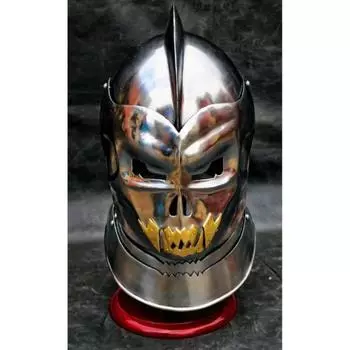 Средневековый демонический шлем Стальной удобный носимый Готовый к бою тяжелый шлем серебряный