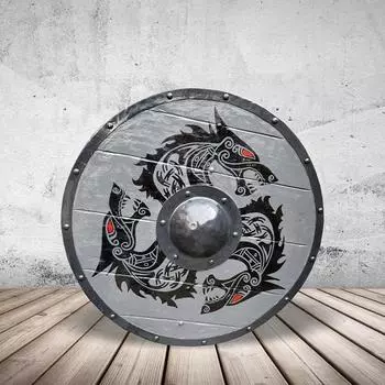 Средневековый деревянный щит викинга с изображением головы дракона, круглый щит, настенное искусство викинг-рыцарь-воин,