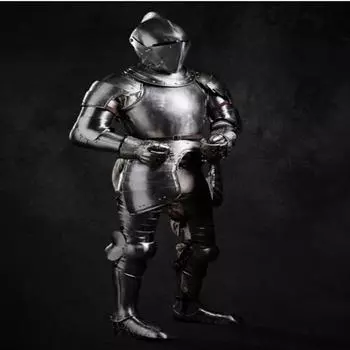 Средневековый готический костюм XV века в полный рост из серебра, готический доспех, стальной боевой доспех для Хэллоуина