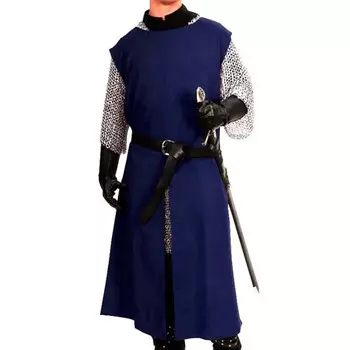 Средневековый Хэллоуин рыцарь табард косплей костюм викинг без рукавов туника воин платье Ренессанс LARP S синий