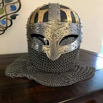 Средневековый кольчужный шлем викингов SCA LARP Vendal Helmet Стальной и латунный шлем с кольчужным кованым вандальским шлемом