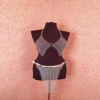 Средневековый комплект из кольчуги Ligrie Chainmail из 3 предметов с металлическим лбом, комплект бикини, подарок на день рождения