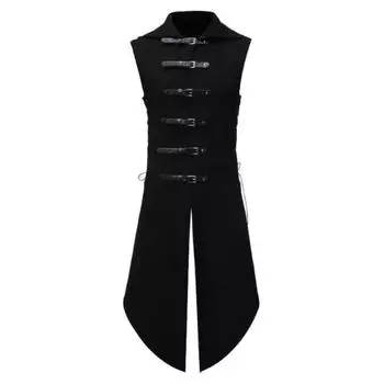 Средневековый костюм для взрослых мужчин, рыцарь, верхнее пальто для косплея, ретро воин, без рукавов, из искусственной кожи, на пуговицах спереди и сзади, куртки на Хэллоуин S чёрный