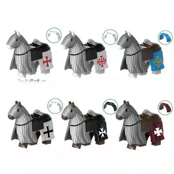 Средневековый крестоносец, перезагрузка, боевой конь, храм, больница, рыцарь, головоломка, строительный блок, игрушка