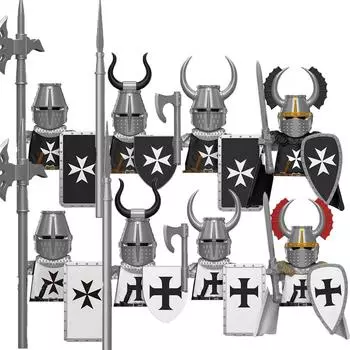 Средневековый крестоносец рыцарь Святая Гробница Господня солдатская фигурка строительный блок игрушка боевой конь ездовое оружие плащ баннер подарок B146
