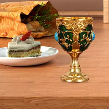 Средневековый кубок для церемониального использования, винный кубок из цинкового сплава, гравированный подарочный предмет Gold Green