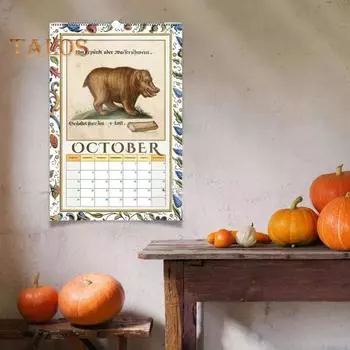 Средневековый настенный календарь Freaks 2025 Средневековый календарь со странными животными 12 месяцев Средневековый календарь с животными для домашнего офиса Декор белый