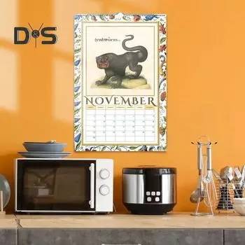 Средневековый настенный календарь Freaks 2025 Средневековый календарь со странными животными 12 месяцев Средневековый календарь с животными для домашнего офиса Декор белый