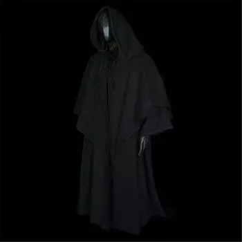 Средневековый плащ с капюшоном, мантия, черный, эпоха Возрождения, ЛАРП, пальто-плащ, ведьма, фэнтези, волшебник L чёрный