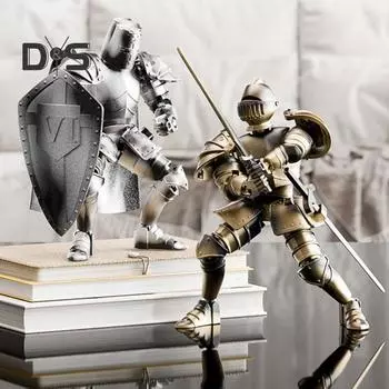 Средневековый рыцарь Фигурка с аксессуарами Подвижные суставы Модель рыцаря Игрушка Шарнирный робот Манекен Фигурка Украшение для дома и офиса Орнамент красный