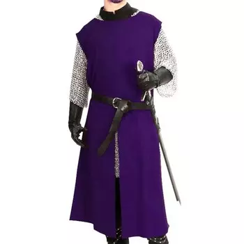 Средневековый рыцарь Хэллоуин Табард Косплей Костюм Викинг Без Рукавов Туника Вышивка Львиное Сердце Воин Платье Ренессанс LARP S фиолетовый