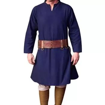 Средневековый рыцарь Хэллоуин викинг табард с длинным рукавом мужской косплей костюм ренессанс сюрко | воин винтажный стиль SCA S синий