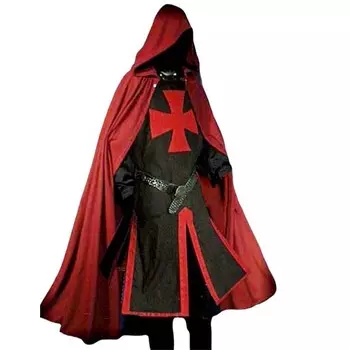 Средневековый Рыцарь Плащ и Туника Тамплиер Кепка С Капюшоном Крестоносец Плащ/Туника Костюмы Косплей SCA | S красный