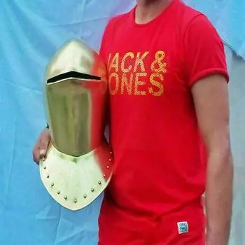 Средневековый рыцарский шлем, латный рыцарский закрытый шлем, лягушачья стальная броня