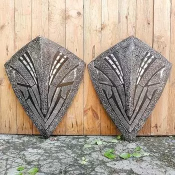 Средневековый щит черного рыцаря, дисплей для косплея, деревянный щит викингов, передний алюминиевый дизайн, светильник