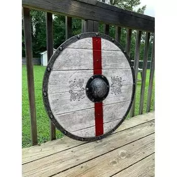 Средневековый щит викингов 24-дюймовый деревянный щит Тяжелый металл Подарочный предмет