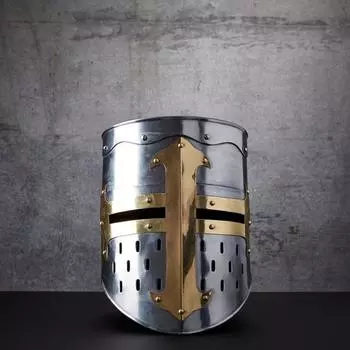 Средневековый шлем крестоносца тамплиера рыцаря-тамплиера из высококачественной стали с золотым крестом, предварительно подогнанный подклад, подарок для косплея