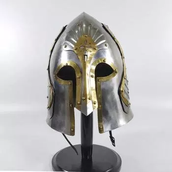 Средневековый шлем воина из «Властелина колец», реконструкция доспехов для ролевых игр, боевой стальной шлем с подставкой, реплика
