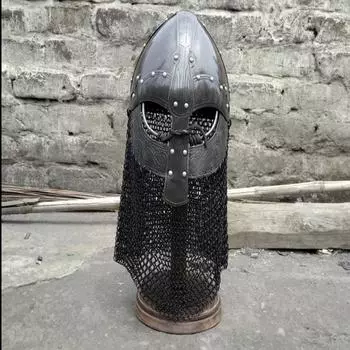 Средневековый шлем воина викингов Готовый к битве нормандский шлем Шлем ручной ковки из стали с кольчугой Носовой скандинавский шлем Подарочные товары