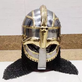Средневековый стальной шлем Viking Vendel с кольчугой ручной ковки SCA / Larp, коллекционный спартанский шлем для домашнего декора, офисного углового декора
