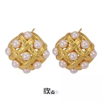 Средневековый стиль ретро мода темперамент серьги плетеные полые блестящие серьги из бисера медные позолоченные изысканные высококачественные серьги