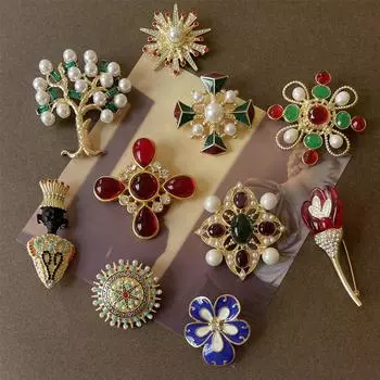 Средневековый Винтаж Ретро Серия Цветочный Дизайн Глазурованная Декоративная Брошь Мода Индивидуальность Гальванопокрытие