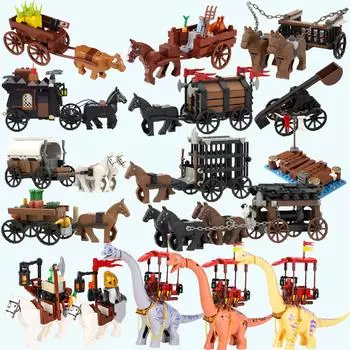 Средневековый военный замок рыцарь строительные блоки черный белый боевой конь оружие кирпичи вид улицы совместимые фигурки игрушки