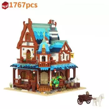 Средневековый замок Архитектура усадьба сцена строительный блок лес хижина город ландшафт модель сборка кирпичи игрушка подарки БЕЗ КОРОБКИ