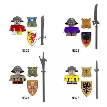 Средневековый замок, рыцарь, строительные блоки, MOC, военные фигурки, солдатское оружие, аксессуары, лошадь, меч, нож, щит, игрушки