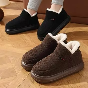 Среднезимняя толстая подошва с начесом и утолщенным каблуком, хлопок, однотонный, устойчивый к грязи старый хлопок для пожилых людейобувь 36-37 (one size smaller) бордовый