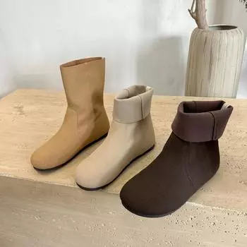 Средние ботинки Мягкие кожаные одинарные туфли Тонкие ботинки Женские ботинки на плоской подошве с одной педалью Круглые ботинки в повседневном стиле в корейском стиле 35 хаки