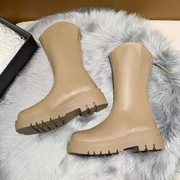 Средние ботинки женские новые осенне-зимние корейская версия молния сзади платформа подошва студенческие тонкие универсальные ботинки Martin 35