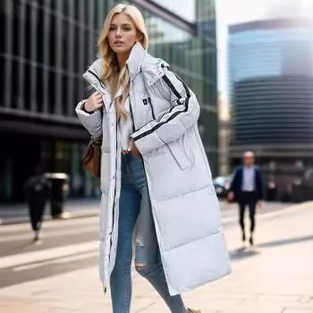 Средние и длинные хлопковые утепленные куртки для женщин, зимняя новая свободная повседневная утолщенная куртка с капюшоном, теплая хлопковая куртка M чёрный