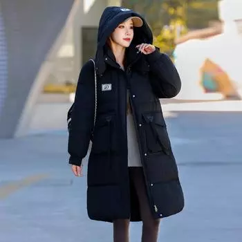 Средние и длинные хлопковые утепленные куртки для женщин. Новая корейская версия утепленных курток до колен, утолщенные простые куртки на зиму M белый