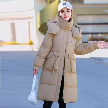Средние и длинные хлопковые утепленные куртки для женщин. Новая корейская версия утепленных курток до колен, утолщенные простые куртки на зиму M белый