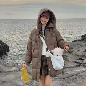 Средние и длинные хлопковые утепленные вещи для женщин 2024 года, новые повседневные пуховые хлопковые вещи с капюшоном, свободные и утолщенные куртки из хлопка S хаки