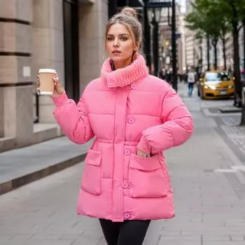 Средние и длинные лацканы из овечьей шерсти с хлопковой подкладкой для женщин, зимняя одежда с хлопковой подкладкой, модная утолщенная куртка с хлопковой подкладкой M [57.5 kg or less]