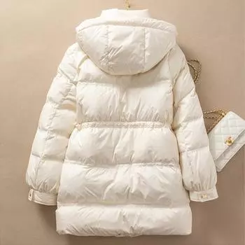 Средние и длинные пуховики для женщин 2024 новые куртки с капюшоном для женщин зимой толстые куртки для женщин зимой талия S чёрный