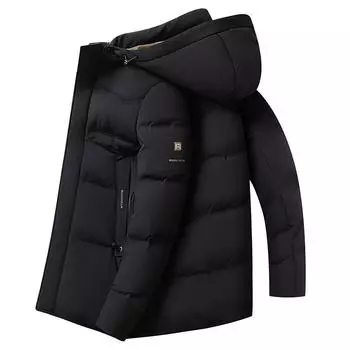 Средние и длинные пуховики мужские новые зимние куртки со съемным капюшоном модные теплые куртки для людей среднего возраста M чёрный