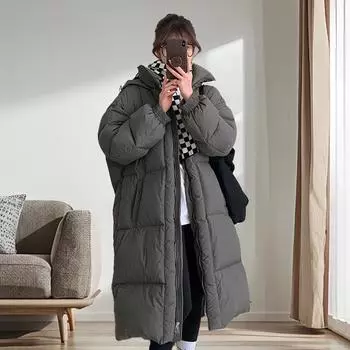 Средние и длинные пуховики женские пуховые утиные пуховые куртки зима 2024 новые корейские версии женские пуховики высокого класса для женщин S (recommended 100-62.5kg) чёрный