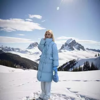 Средние и длинные пуховые хлопковые утепленные вещи для женщин, зимняя свободная и утолщенная хлопковая утепленная куртка с роговыми пряжками S [below 100] грязно-белый